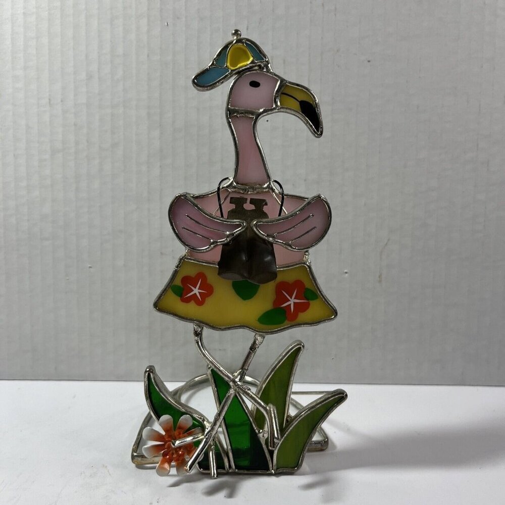 Pink Flamingo Stained Glass Votive Tea light Candle Holder Pink Green To…